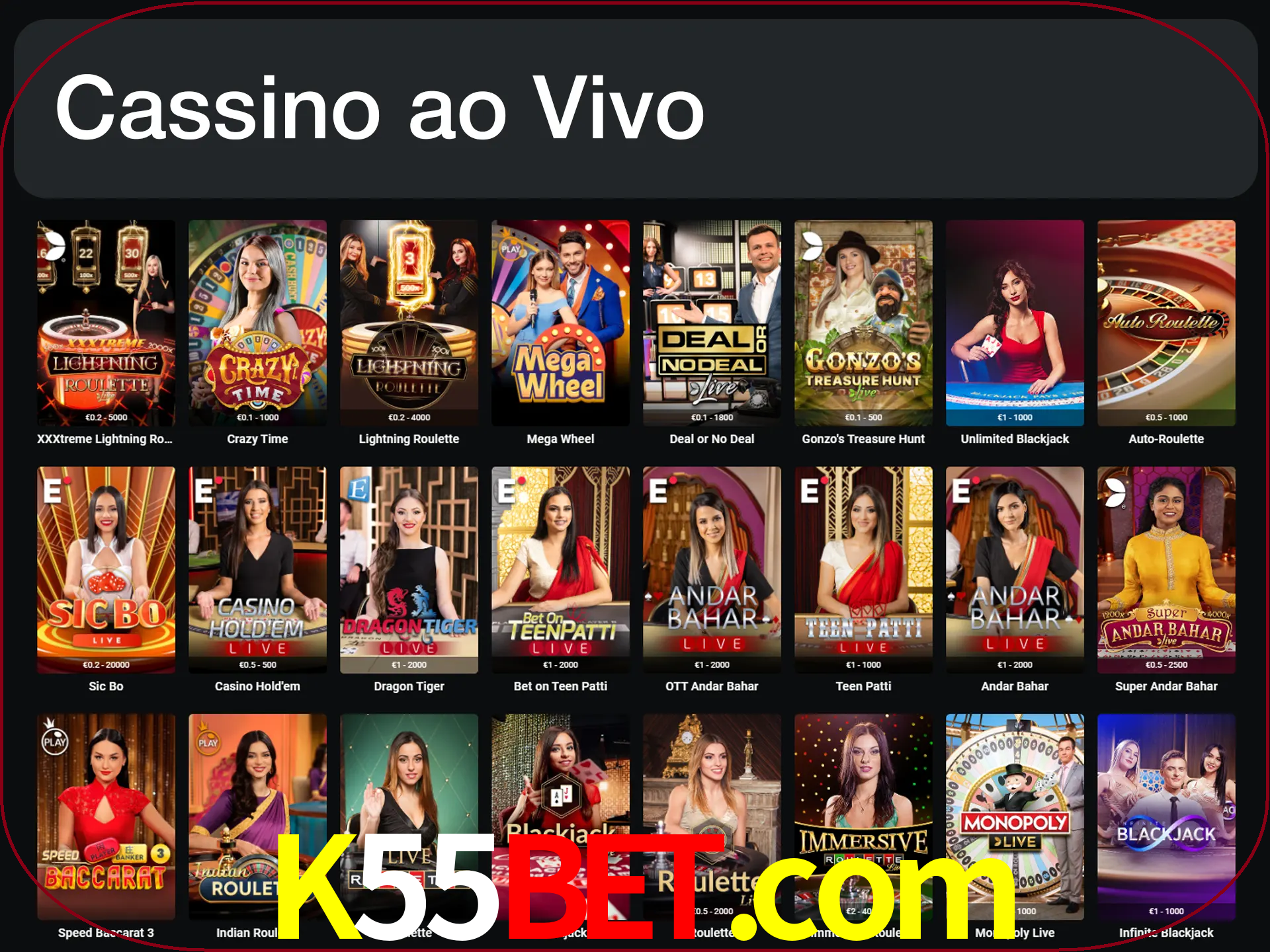 Jogue jogos de cassino com um verdadeiro dealer.